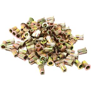 iExcell 100 Pcs SAE #8-32UNC #10-24UNC 1/4-20UNC 5/16-18UNC 3/8-16UNC Carbon Steel Rivet Nuts Threaded Insert Nuts Nutserts Assortment, Flat Head