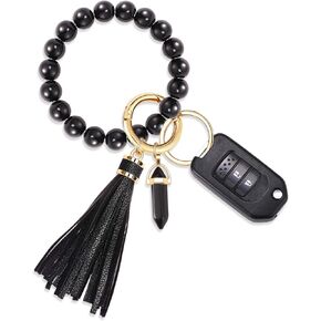 Key Ring Bracelet-Stone Beaded Wristlet Keychain Bracelet-Tassel Wrist Key Holder Cute Car Keychain For Women Gift