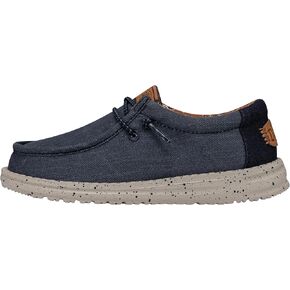 Hey Dude Wally Youth Washed Canvas Black Size 12 | Boy's Loafers | Boy's Slip On Shoes | Comfortable & Light Weight