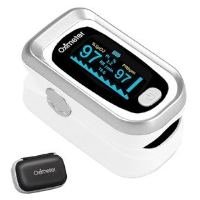Pulse Oximeter Fingertip, Oxygen Meter Finger Pulse Oximeter, Oximeter Blood Oxygen Saturation Monitor, Accurate SpO2 Pulse Reading, Pulse OX with Carrying Bag and Lanyard (Silver-White)