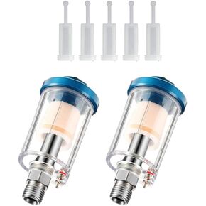 YXCCSE 3 Pcs Mini in-Line Air Filter Water Oil Separator for Air Line with 5 Pcs Spray Gun Filter,1/4'' NPT Inlet and Outlet Oil Water Separator Airbrush Filter Moisture Separator
