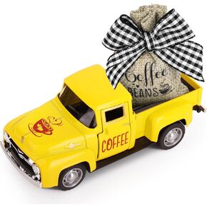 Coffee Decor for Coffee Bar Metal Truck with Coffee Beans Burlap Sack Vintage Pickup Mini Diecast Truck for Farmhouse Coffee Station Home Coffee Bar Tabletop Decorations
