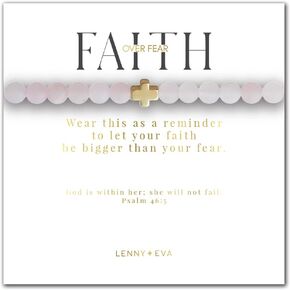 Lenny & Eva Faith Over Fear Cross Stretchable Bracelets for Women Inspirational Jewelry with Message on Card (Limited Edition)