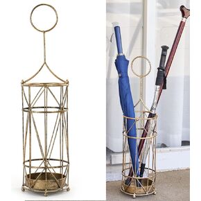 HLQMFHT Metal Umbrella Rack Stand,Umbrella holder for entryway,umbrella holder indoor,With Handle and Drip Tray,Home Office Decor(Antique Gold)