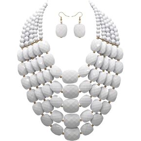 JHWZAIY 5 Layered Colorful Beaded Statement Chunky Necklaces For Women Fashion African Tribal Costume Jewelry Earring Set Multi Strand Bead Collar Choker Bib Handmade