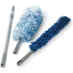 O-Cedar Dual-Action Microfiber Duster w/Telescopic Handle, 3 Piece Set, White, Blue