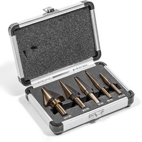 XtremepowerUS 9-Piece Titanium HSS Step Drill Bits Set - SAE Size with Storage Case