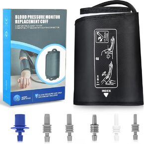 Universal 9"-21" Blood Pressure Replacement Cuff - Wide-Range Fan-shape Design Better Fits M/L/XL X-Large Big Arms, 6 Sizes of Connectors Compatible with Omron and Other Brands BP Monitors (Cuff Only)