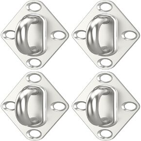 4 Pcs 2.3 Inch 304 Stainless Steel Pad Eye Plate Hook with Screws and 4 Pcs 2 Inch 304 Stainless Steel Snap Hook for Suspension, Ceiling Hooks, Marine Application Hook, Set of 8