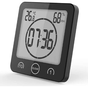 NOFIBAF Zmucen Waterproof Digital Clock, Bathroom Shower Clock Timer with Big LCD Display, Humidity Temperature Display, Wall Clock Timer for Bathroom Shower Makeup Cooking (Blue)