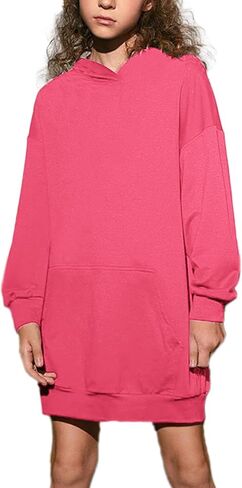 سويت شيرت بقلنسوة للفتيات من Greatchy، فستان برباط مصبوغ ومطبوع كاجوال بأكمام طويلة وجيب، بلوفر بقلنسوة in Kuwait