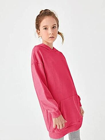 سويت شيرت بقلنسوة للفتيات من Greatchy، فستان برباط مصبوغ ومطبوع كاجوال بأكمام طويلة وجيب، بلوفر بقلنسوة in Kuwait