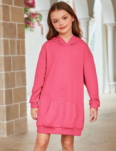 سويت شيرت بقلنسوة للفتيات من Greatchy، فستان برباط مصبوغ ومطبوع كاجوال بأكمام طويلة وجيب، بلوفر بقلنسوة in Kuwait