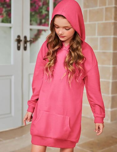 سويت شيرت بقلنسوة للفتيات من Greatchy، فستان برباط مصبوغ ومطبوع كاجوال بأكمام طويلة وجيب، بلوفر بقلنسوة in Kuwait