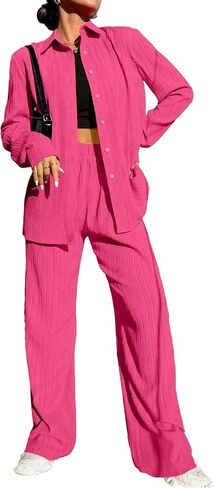 Ekouaer Lounge Set for Women 2 Piece Outfits Button Down Long Sleeve Pajamas Loungewear with Pockets S-XXL in Saudi Arabia