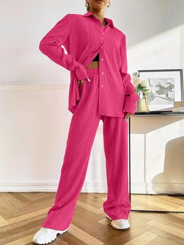 Ekouaer Lounge Set for Women 2 Piece Outfits Button Down Long Sleeve Pajamas Loungewear with Pockets S-XXL in Saudi Arabia