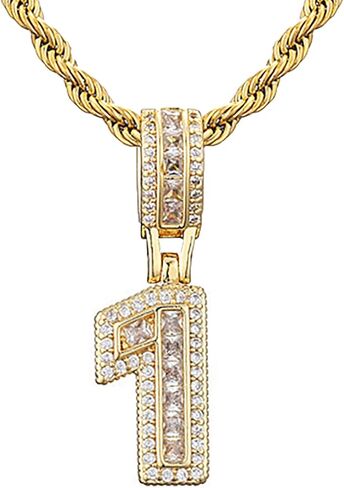 Wisbal Number Pendant Brass Gold Plated 0~9 lucky Number Necklace for Men and Women - Number 0-9 Pendant 24 inch Chain in Kuwait