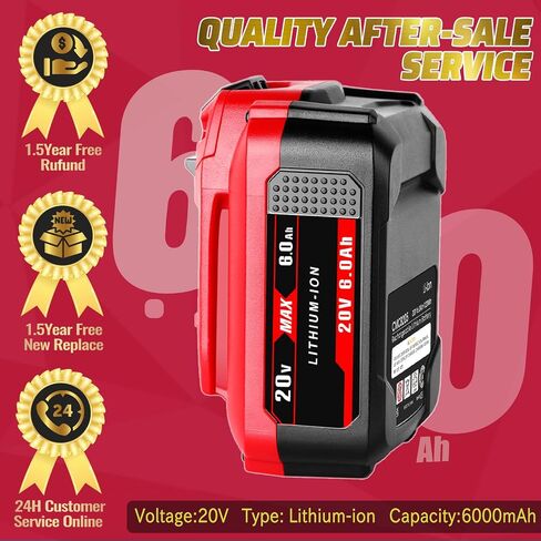 【ترقية 3RD】 بطارية بديلة 6.0 أمبير 20 فولت لبطارية V20 Craftsman 20 فولت بحد أقصى CMCB204 CMCB202 CMCB201 CMCD700C1 CMCS500B (جميع سلسلة الأدوات اللاسلكية V20) ذات سعة عالية in Saudi Arabia