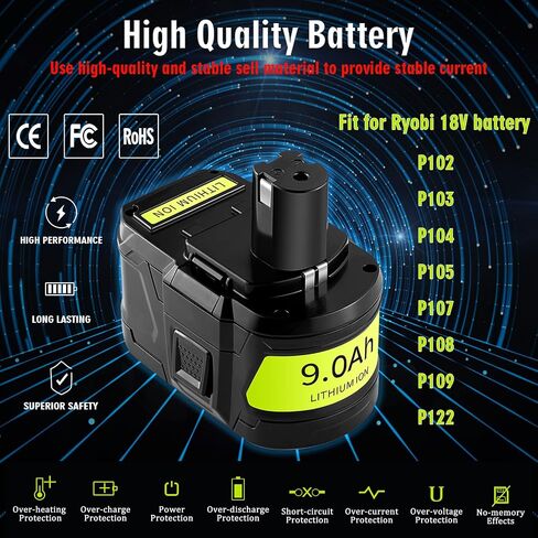بطارية Jialitt 6.0Ah 18V P108 بديلة ليثيوم أيون متوافقة مع بطارية Ryobi 18V Ryobi ONE+ P108 P102 P103 P104 P105 P107 P109 P122 بطارية أدوات الطاقة اللاسلكية مع مؤشر LED in Saudi Arabia