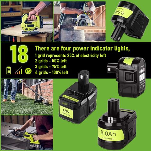 بطارية Jialitt 6.0Ah 18V P108 بديلة ليثيوم أيون متوافقة مع بطارية Ryobi 18V Ryobi ONE+ P108 P102 P103 P104 P105 P107 P109 P122 بطارية أدوات الطاقة اللاسلكية مع مؤشر LED in Saudi Arabia