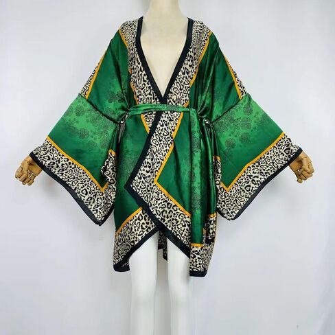 Summer Beach Cover up Women Cardigan Fashion Sexy Boho African Holiday Party Long Sleeve Silk Feeling Robe Kimono Kaftan in Kuwait