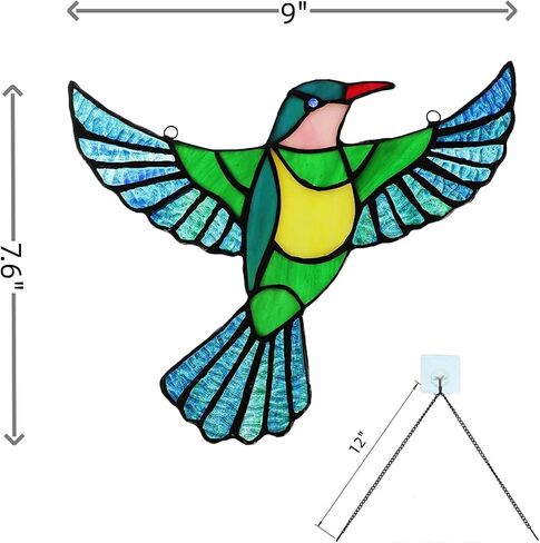 Alivagar ملون الزجاج Bluebird نافذة معلقة عباد الشمس زخرفة صائد الطيور ، 9" x 6 1/2" in Kuwait