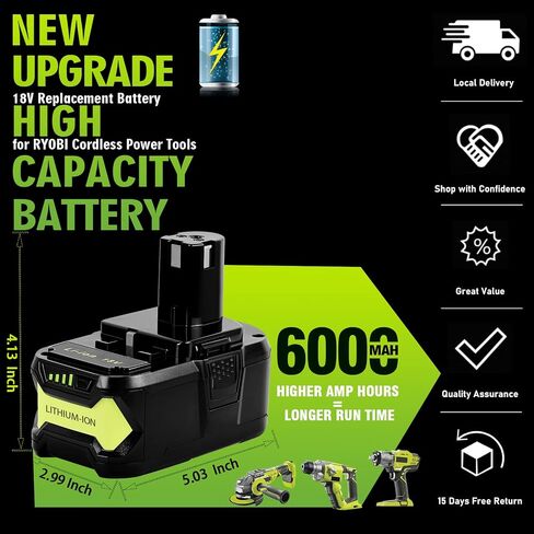 Jialitt 9.0Ah Li-ion P108 Replacement Battery for Ryobi 18V ONE+ P102 P103 P105 P107 P108 P109 Cordless Tool Battery with LED Indicator in Saudi Arabia