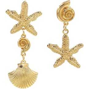 Boho Starfish Earrings for Women Sea Shell Earrings Asymmetrical Starfish Earrings Gold Starfish Stud Earrings Beach Earrings for Women Girls Jewelry Gifts