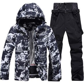 طقم جاكيت وسروال بدلة تزلج للرجال من HOUZONIY معزول مقاوم للماء، بدلة ثلج مبطنة للتزلج والتزلج على الجليد والمشي لمسافات طويلة والتسلق in Kuwait