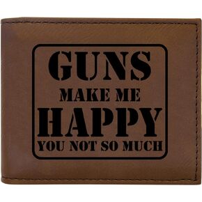 Rogue River Tactical Men's Leather Bifold Wallet RFID Gift For Him Dad Father United States Billfold Hunt Deer Hunter Funny Joke Guns Make Me Happy You Not So Much