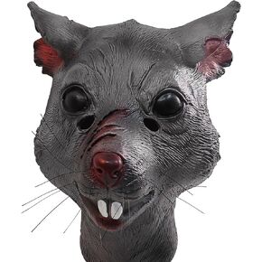 Three Dogs Party Mouse Head Mask Animal Scar Rat Mask Halloween Cosplay Wear Latex Mask, Black, X-Large