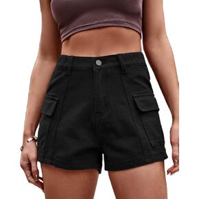 YOCUR Womens Cargo Shorts Summer Casual Jeans Denim Shorts Vintage Loose Button Zipper Shorts
