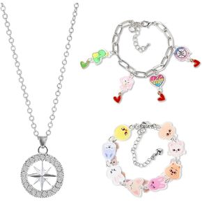 فاتي مجموعة هدايا من 3 قطع من سكزو على شكل حيوانات وسوار من الاكريليك، سوار من خليط معدني مع دلايات لطيفة من الاكريليك بتصميم ديناصورات ماكسيدنت ستاي، قلادة بوصلة كيه بوب للمعجبين والفتيات in Kuwait