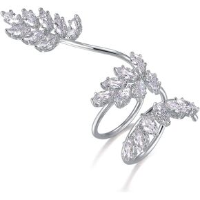 Gold and Silver Statement Rings for Women, Fashion CZ Crystal Adjustable Ring Cocktail Leaf Open Wedding Party Prom Accessory Jewelry Gifts for Her