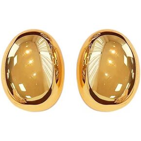Gold Silver Ellipse Teardrop Stud Earrings Chunky Smooth Surface Egg Shape Hypoallergenic Earring Lightweight Jewelry for Women Girls Gifts in Kuwait