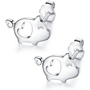 Love Heart Cute Pig Sterling Silver Studs Earrings for Women Teen Girls Sensitive Ears Tiny Lucky Post
