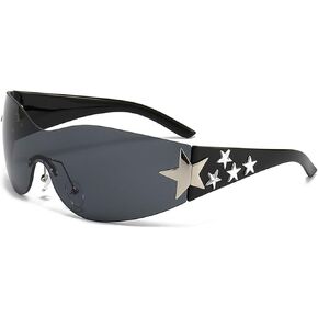 Star Y2K Sunglasses for Women Rimless Shield Wrap Around Sunglasses Oversized Fashion Aesthetic Glasses Shades in Saudi Arabia