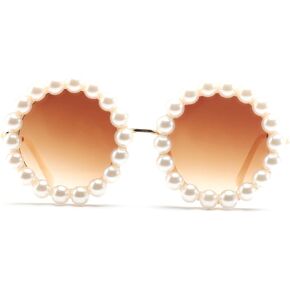 mincl/Vintage Round Pearl Sunglasses Women Luxury Alloy Oversized Frame Party Glasses Retro Shades