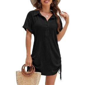BMJL Women's Bathing Suit Cover Ups Bikini Swimsuit Coverup Beach Drawstring Swim Shirt Dress
