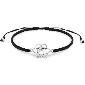 AeraVida Peaceful Aum or Ohm .925 Sterling Silver Charm Black Rope Adjustable Bracelet | Classic Sterling Silver Bangle Bracelet | Vintage Bangle Bracelets for Women | Sterling Silver Bracelets |