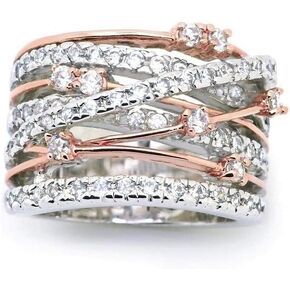 YUANYI Two Tone Intertwined Crossover Statement Ring Fashion Breadth Band Rings for Women Rose Gold Index Finger Ring