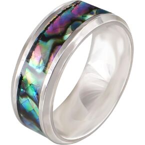 Alilang Abalone Shell Inlay Promise Rings for Men Women Couples Wedding Band
