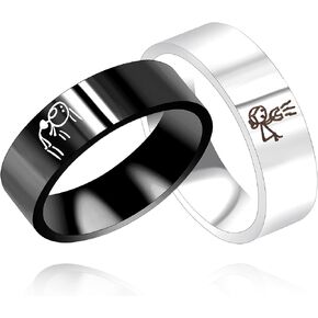 8mm Wide Black White Stainless Steel Band Rings for Couples - His and Hers I Love You Matching Promise Rings Wedding Ring for Men Women Valentine's Day Gift Y1720
