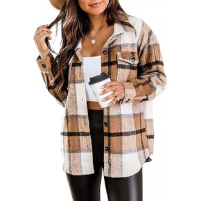 RISSCAN Womens Plaid Shacket Jacket Casual Button Down Shirts Long Sleeve fall fashion clothes