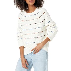 Cable Stitch Women's Dotted Stripe Sweater - Crewneck Long Sleeve Knitted Pullover Top