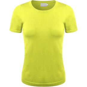 سترة نسائية كلاسيكية علوية سادة بياقة دائرية وأكمام قصيرة، بلوفر ناعم ومطاط، مقاس نحيف، حاشية مضلعة (S-XL) in Kuwait