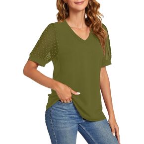 NILOUFO Womens Summer Casual Shirts Short Sleeve Tunic V Neck Trendy Blouses Tops