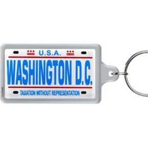 World By Shotglass Washington DC License Plate Acrylic Rectangular Souvenir Keychain 2.25" X 1.25