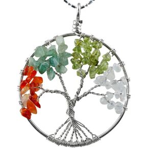 SUNYIK Tumbled Gemstone Tree of Life Pendant Necklace for Women Men