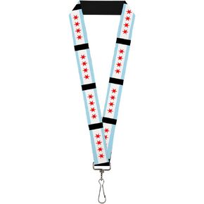Buckle-Down Lanyard-1.0"-Chicago Flags/Black
